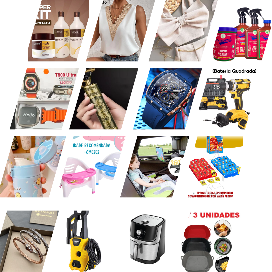 eletrônicos, roupas femininas, brinquedos